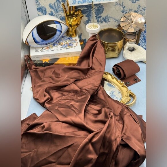 🆕 BRONX & BANCO 🧿 NWOT Leo Chocolate Brown Silk-Blend Maxi Dress, Sz S US 4 - Picture 13 of 15